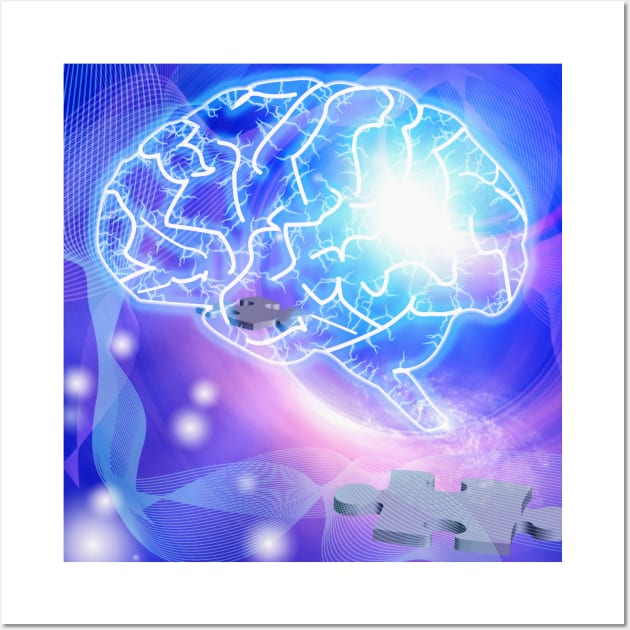 Human brain and puzzle Wall Art by rolffimages